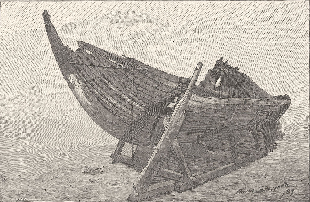 NORWAY. The Viking's Ship, showing the Rudder 1890 old antique print picture